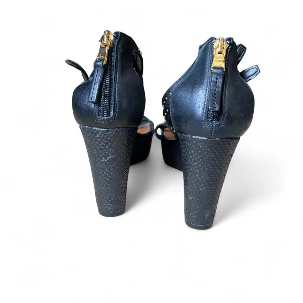 Ralph Lauren black leather wedge